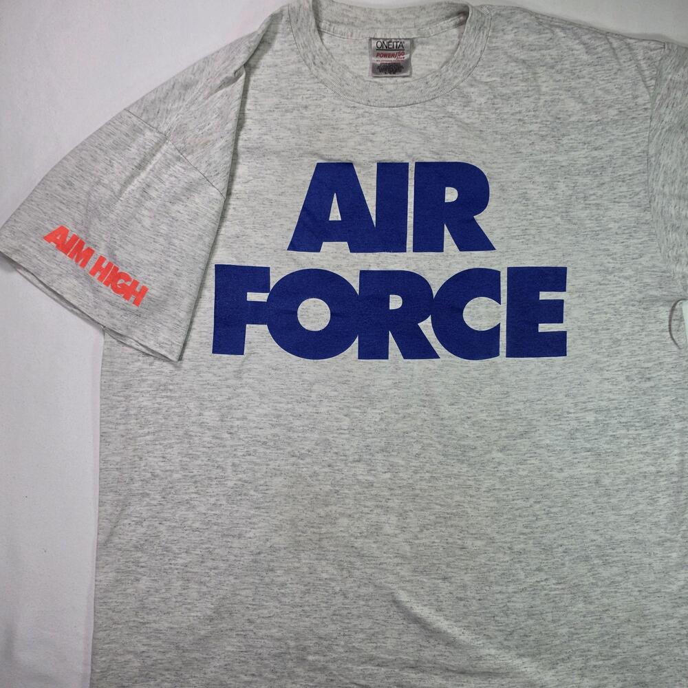 Vintage Air Force T-Shirt Mens XL Gray Aim High USAF Oneita Single Stitch 23x28
